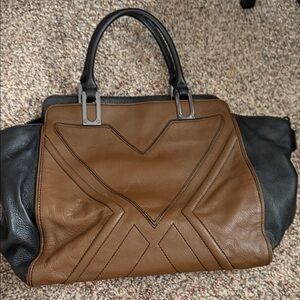 Millie Brown and Black Leather Handbag with strap